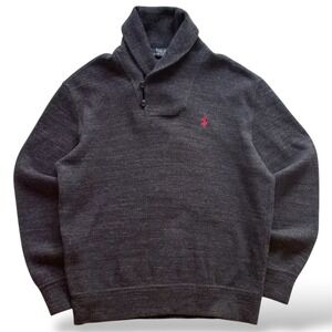 Polo Ralph Lauren Shawl Collar Sweatshirt Dark Gray Red Pony Logo Men's L